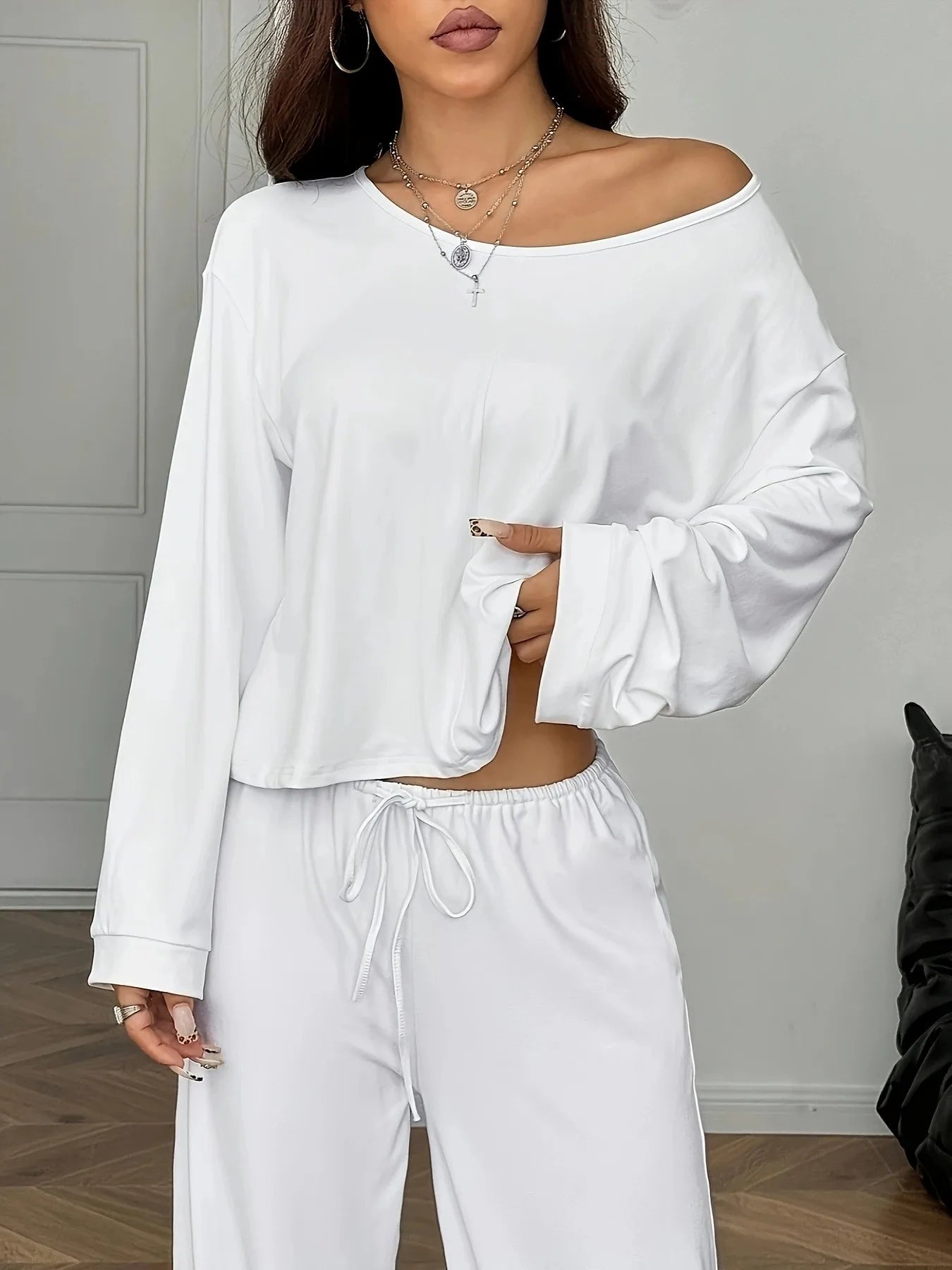 Sommerliches 2-teiliges Set mit Fledermausärmeln und V-Ausschnitt