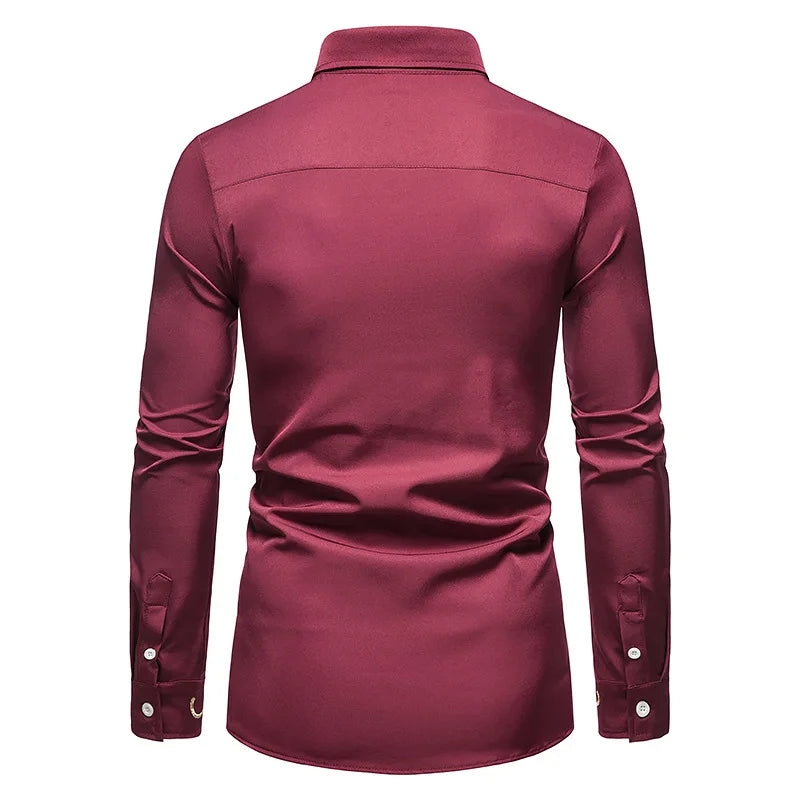Men Long Sleeve Casual Slim Fit Plus Size  Shirt