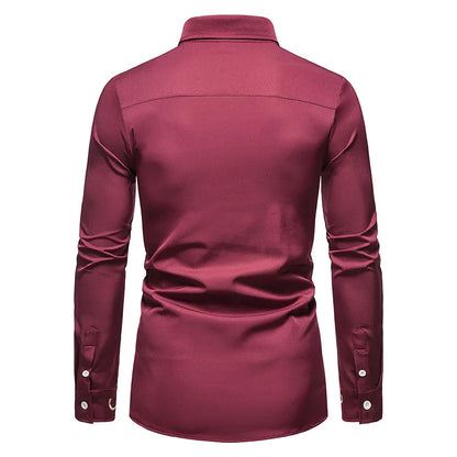 Men Long Sleeve Casual Slim Fit Plus Size  Shirt