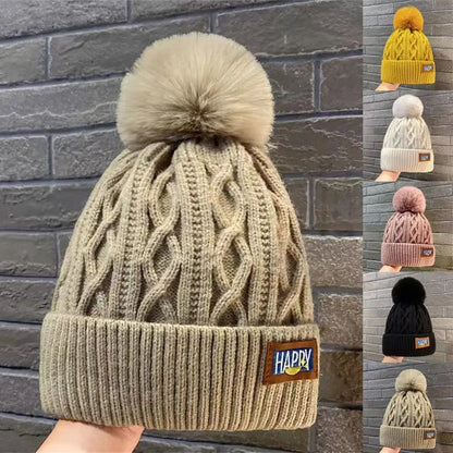 Women's Fashion Pompom Beanie - Thick Warm Winter Hat