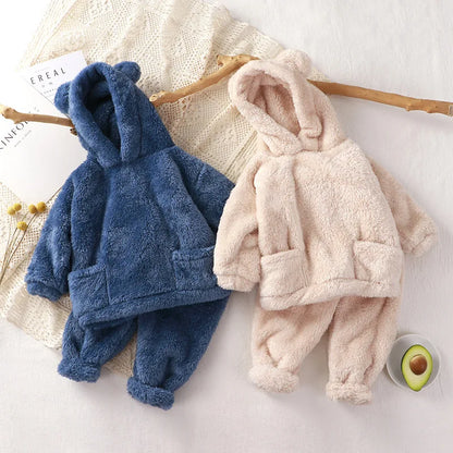 Ensemble sweat à capuche et pantalon en polaire chaude pour enfants