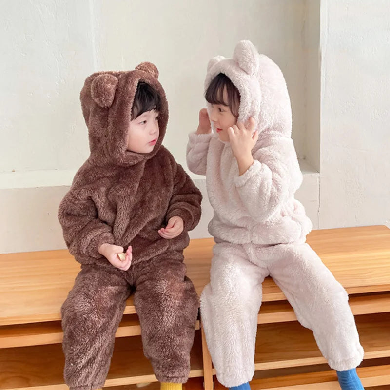 Ensemble sweat à capuche et pantalon en polaire chaude pour enfants