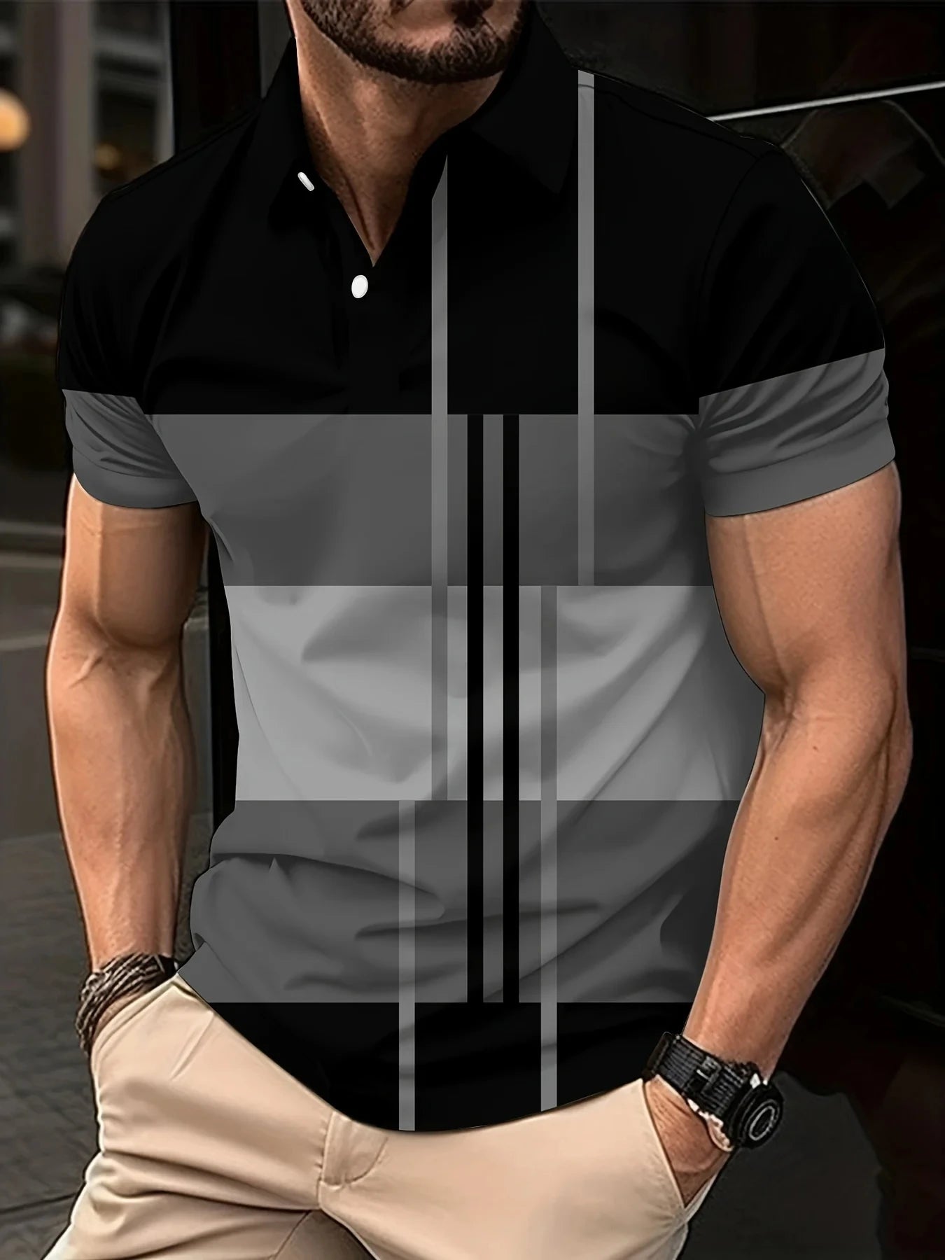 Herren Golf Stripe Poloshirt Lässiges Kurzarm-Poloshirt Einfarbiges Revers Mode Neues Business-Sport-T-Shirt Atmungsaktives Oberteil