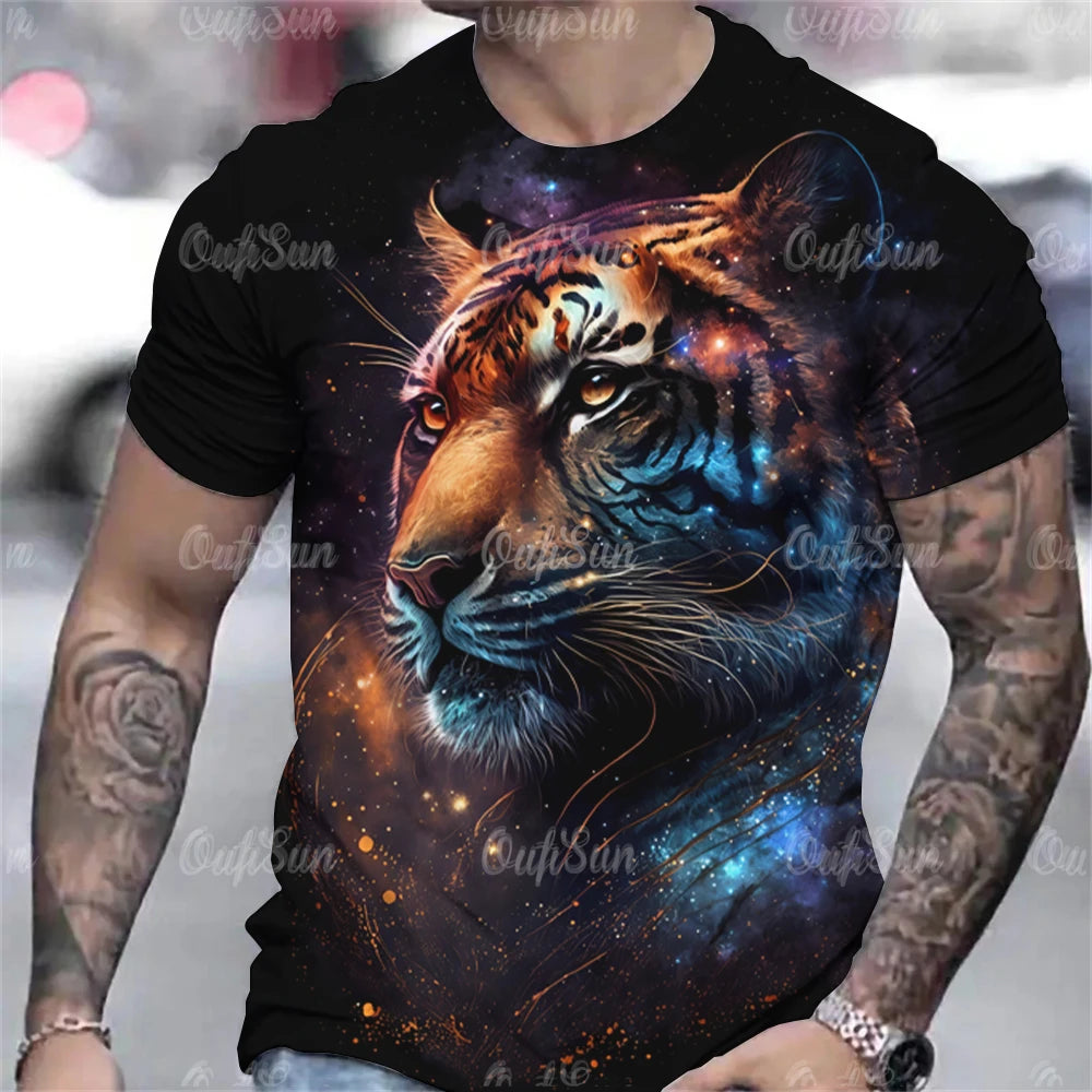 T-shirt d'été à imprimé tigre 3D pour hommes