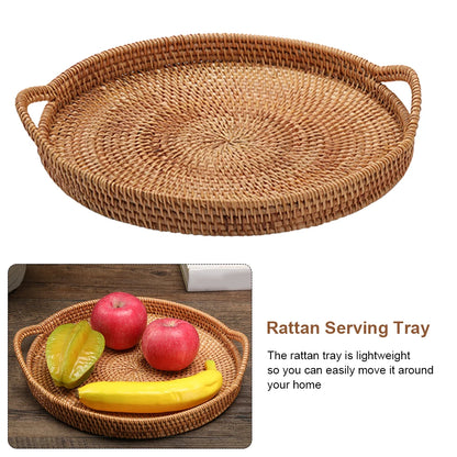 Rattan-Serviertablett, runder geflochtener Weidenkorb