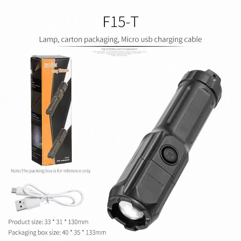 Rechargeable Telescopic Zoom Tactical LED Flashlight Waterproof Torch - 4 Lighting Modes Long-Range Camping Fishing