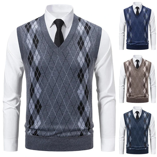 Men's Vertical Striped V-Neck Cardigan Sweater