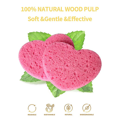 Éponge en pâte de bois naturelle en forme de cœur - Outil de soin du visage