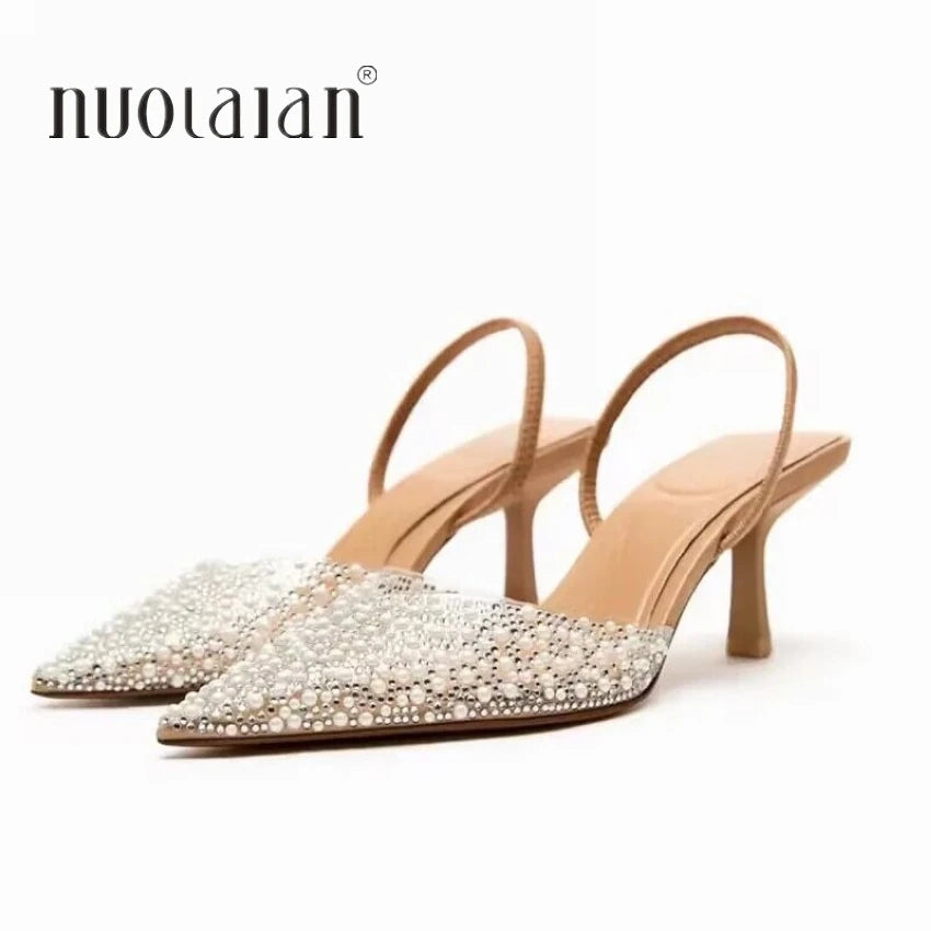 Women's Summer Bridal Shoes Woman Sandal Shoe Party High Heels Women Pumps Wedding High Heel Shoes Pearl Decorated Sandals