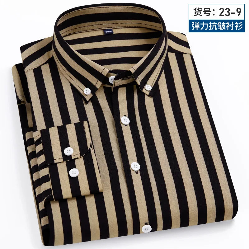 Long Sleeve Vertical Stripe Slim Fit Men's Dress Shirt