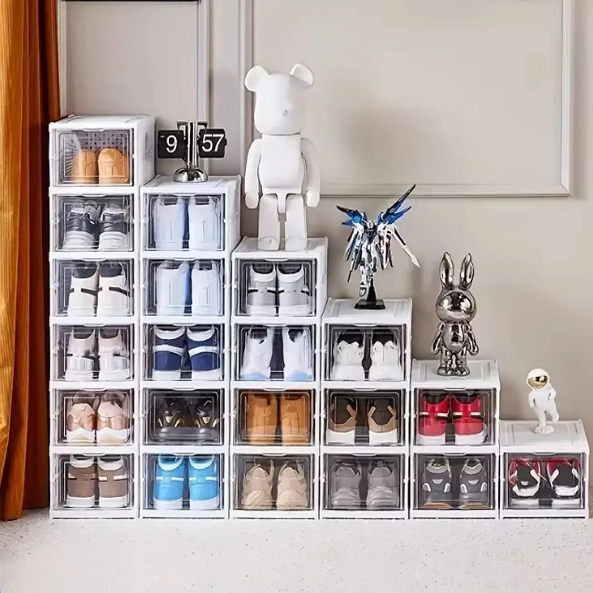 Lot de 3 boîtes à chaussures en plastique avec tiroirs