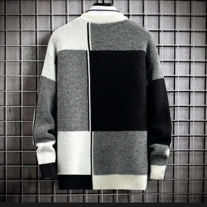 Color Block High Collar Men's Sweater