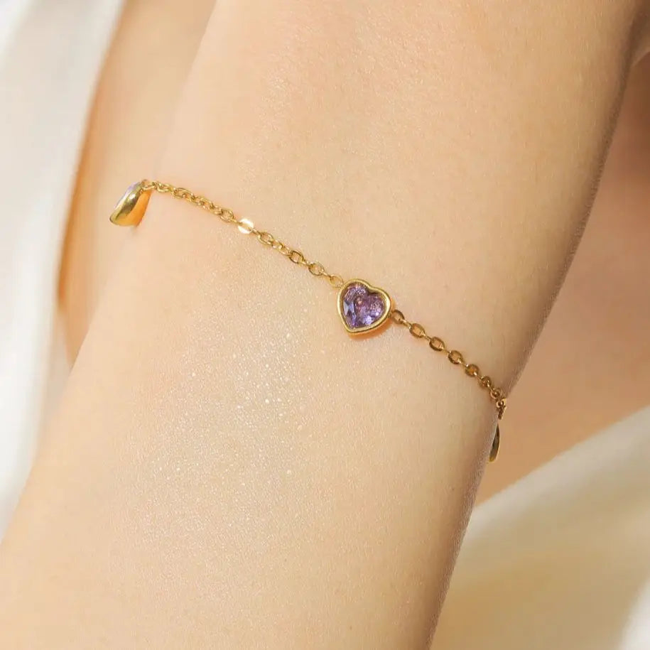 Bracelet en acier inoxydable avec zircon en forme de cœur pour femme