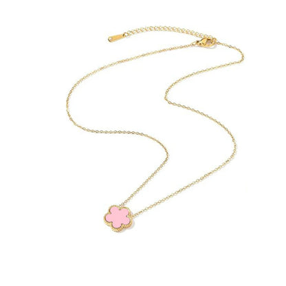 Collier Fleur Plaqué Or 14K - Pendentif Trèfle Double Face