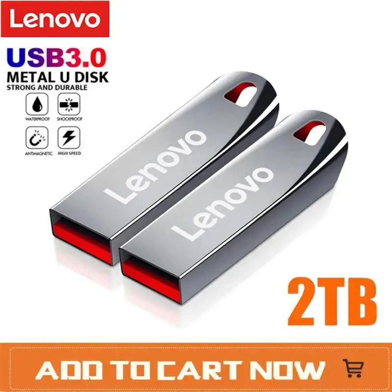 Clé USB Lenovo 3.0 en métal - 512 Go à 2 To, étanche avec adaptateur Type-C