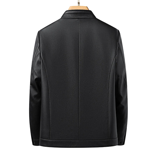 Veste à col montant en cuir véritable pour hommes 