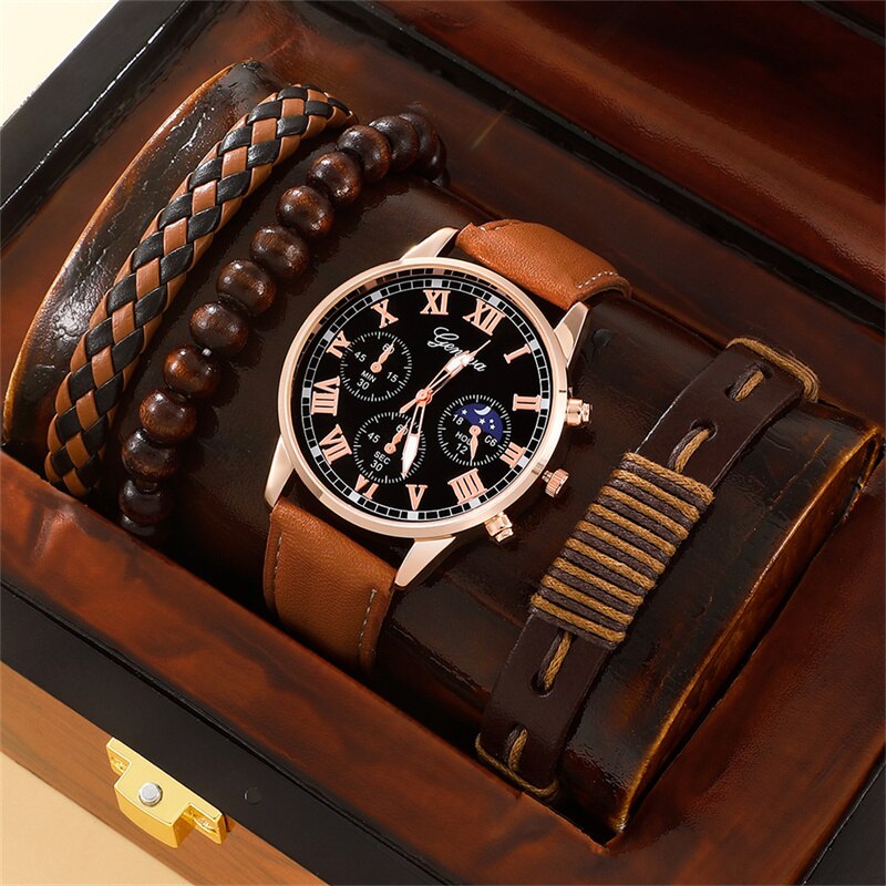 Montre de sport de luxe en cuir marron