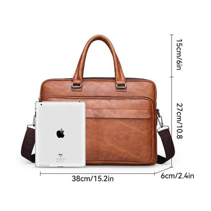 Large Capacity Waterproof PU Leather Laptop Shoulder Bag