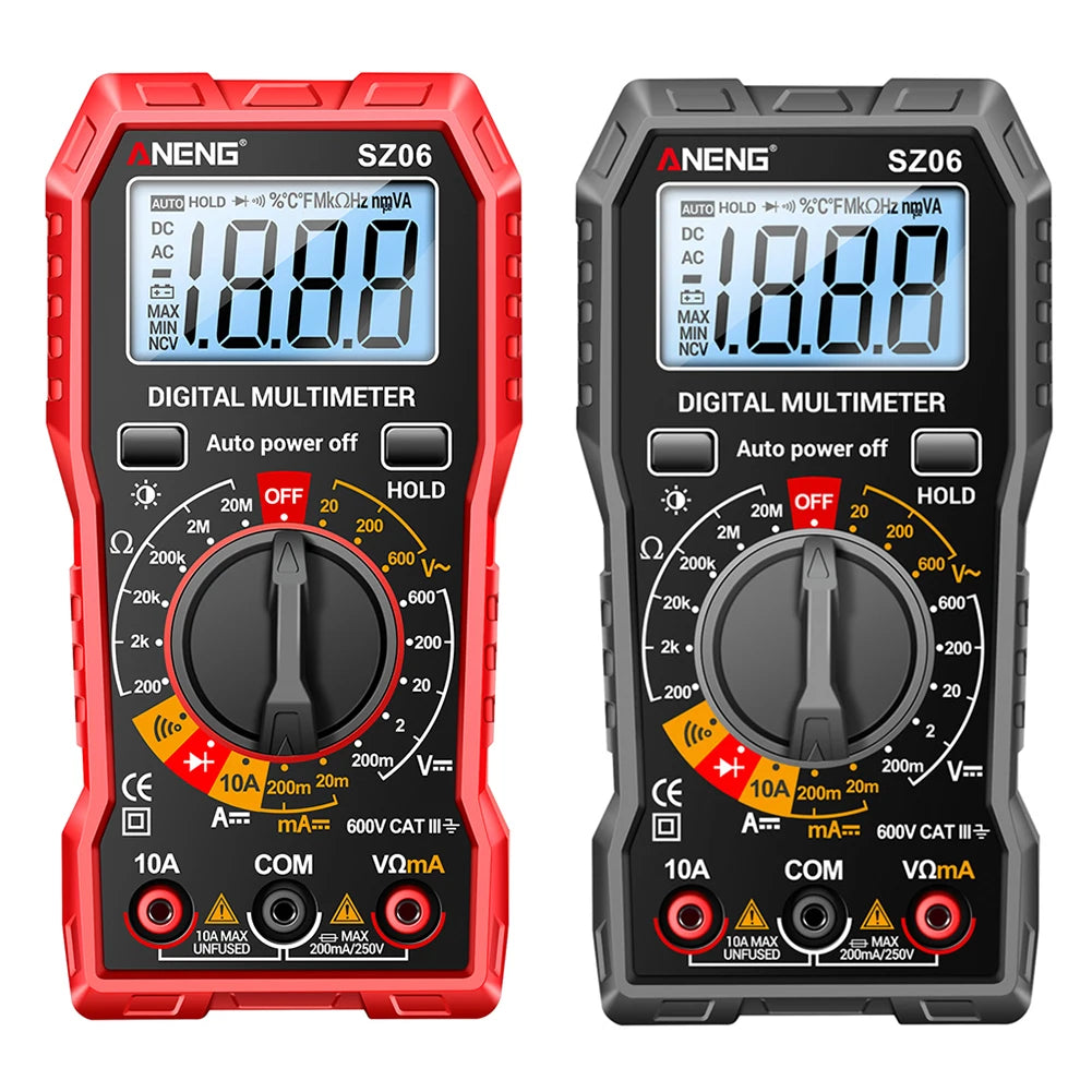 SZ06 Digital Multimeter - AC/DC Voltage, Ammeter, 600V Voltmeter, LCD Backlight