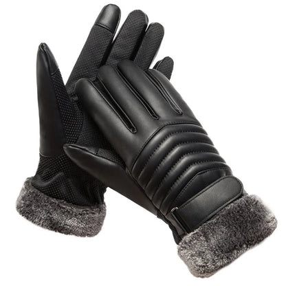 Men's Winter PU Gloves – Plush Fur Lined