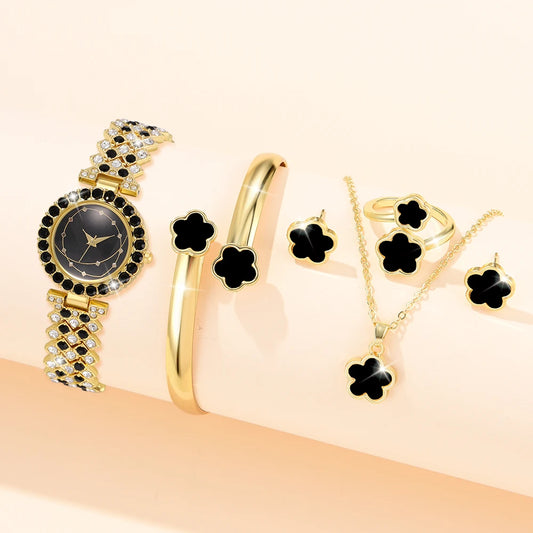 Ensemble de bijoux pour femmes, montres en acier inoxydable avec bracelet doré et strass