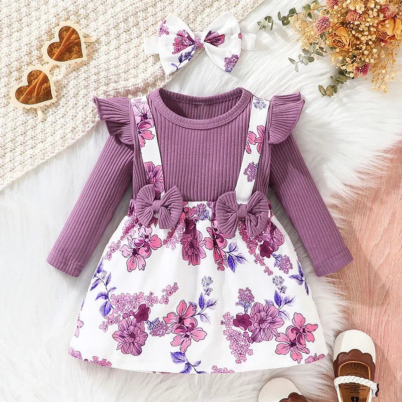 Adorable tenue florale rose pour bébé fille pour le printemps et l'automne