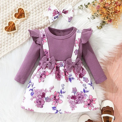 Adorable tenue florale rose pour bébé fille pour le printemps et l'automne