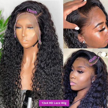 HD Water Wave Frontal Curly Lace Closure Human Hair Wig Women