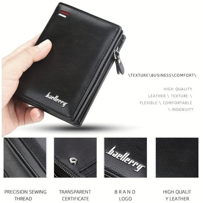 Men's PU Leather Short Wallet with Zipper Coin Pocket