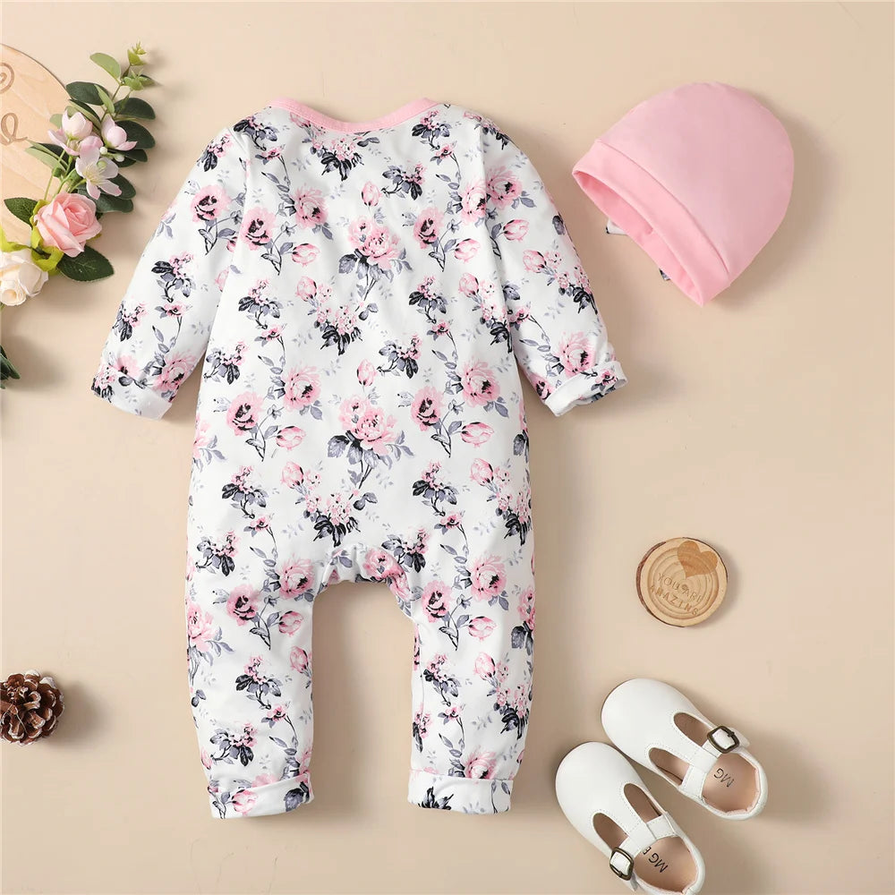 Long Sleeve Flower Romper Set for Newborn Baby Girl