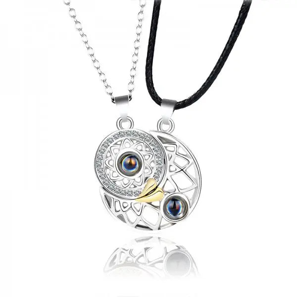 Collier pendentif couple - Collier d'épissure de cœur avec électrocardiogramme magnétique pour amoureux