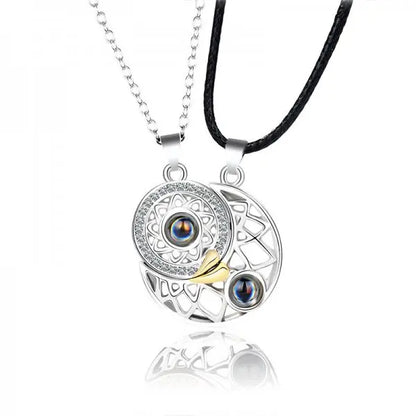 Collier pendentif couple - Collier d'épissure de cœur avec électrocardiogramme magnétique pour amoureux