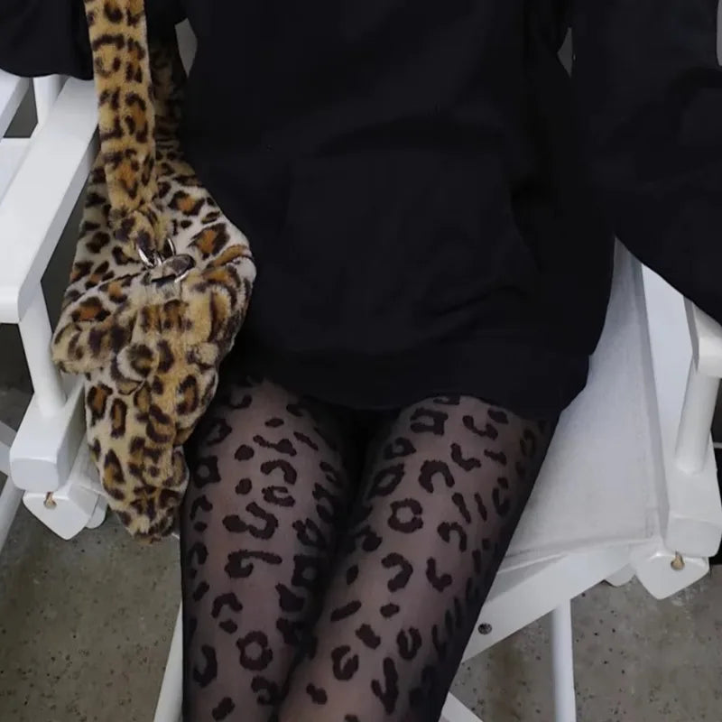 Sexy Leopard Sheer Tights - Silky Gothic Style