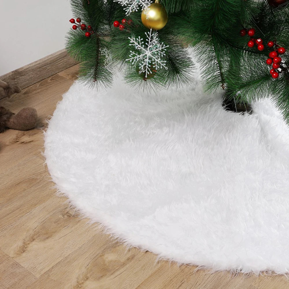 White Plush Christmas Tree Skirt Festive Base Decoration