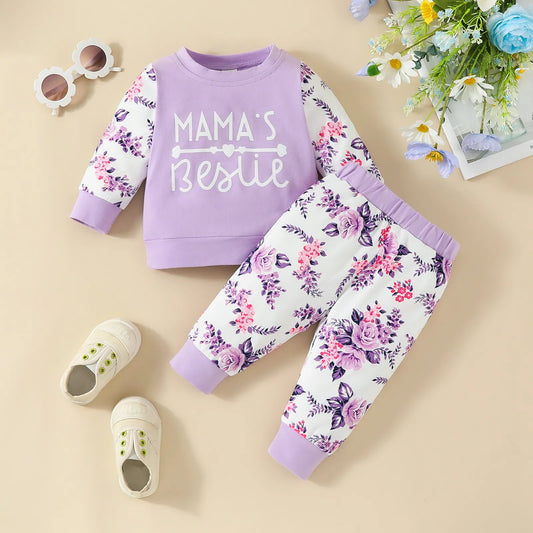 Adorable ensemble 2 pièces pour bébé fille : sweat-shirt et pantalon à imprimé lettre