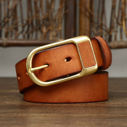 Vintage Brass Buckle Leather Belt