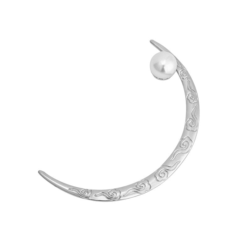 Silver Pearl Half-moon Hairpin