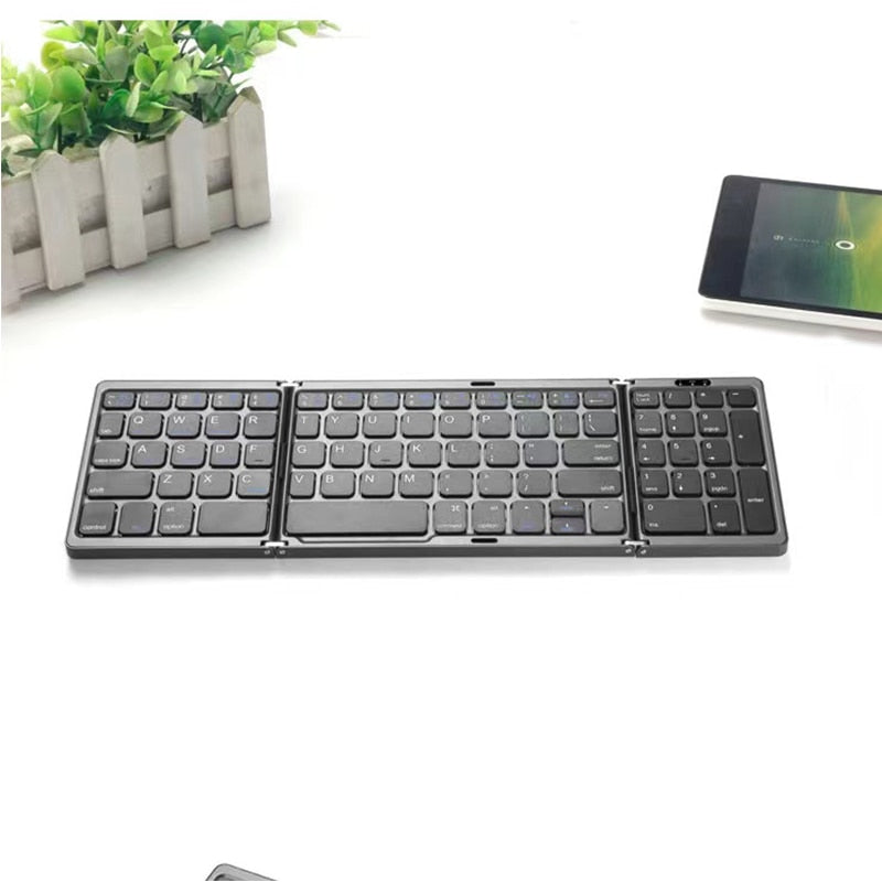 Portable Mini Three Folding Bluetooth Keyboard Wireless Foldable Keypad For iOS Android Windows ipad Tablet With Numeric Keypad