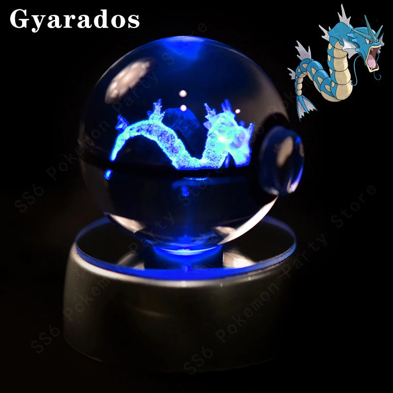 Pokemon Crystal Ball Night Light 3D Pikachu Gengar Mew Mewtwo Lamp Base Pokeball Glass Ball Figure