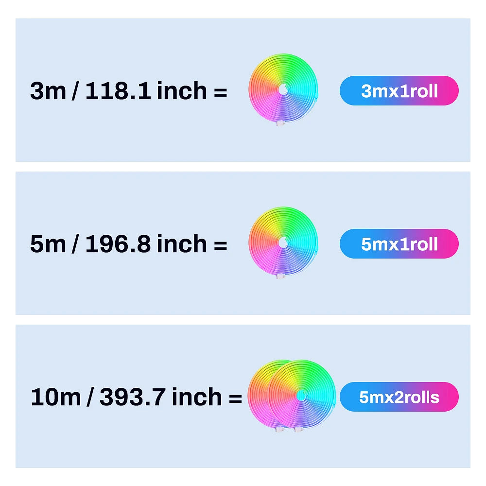 Bande lumineuse LED intelligente au néon - 3/5 m WiFi RVB - 16 couleurs - Fonctionne avec Alexa