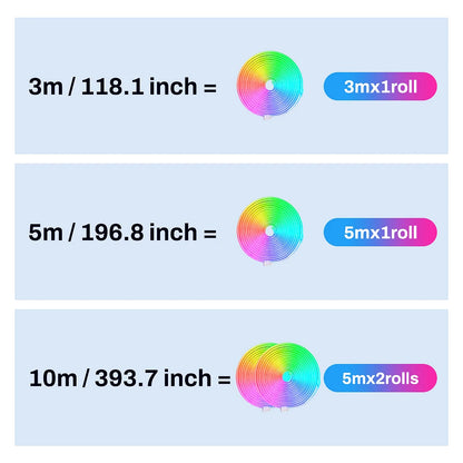 Bande lumineuse LED intelligente au néon - 3/5 m WiFi RVB - 16 couleurs - Fonctionne avec Alexa