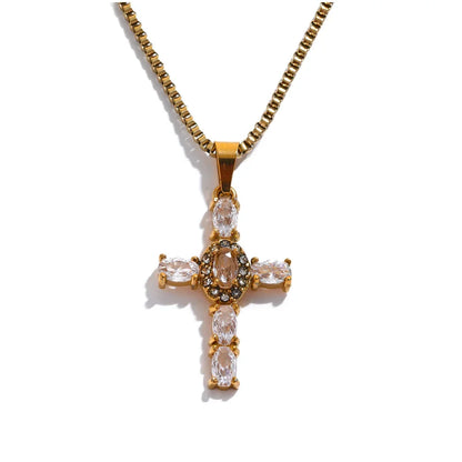 Colorful Cubic Zirconia Cross Pendant Necklace