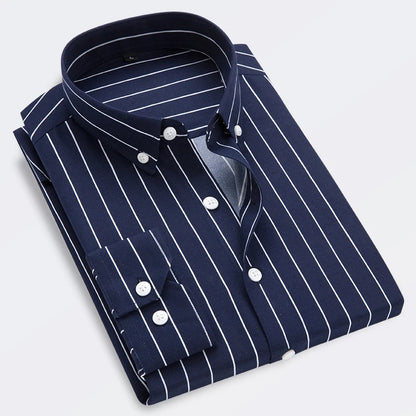 Chemise rayée à manches longues pour hommes, coupe slim