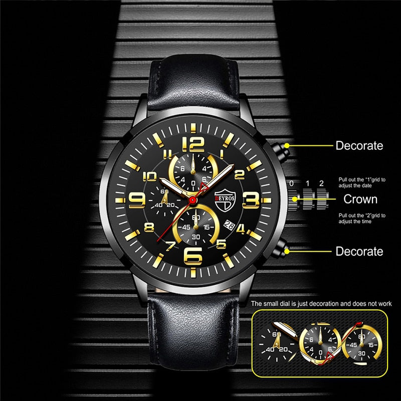 Stainless Steel Leather Quartz Men's Watch