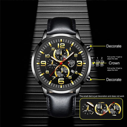 Stainless Steel Leather Quartz Men's Watch