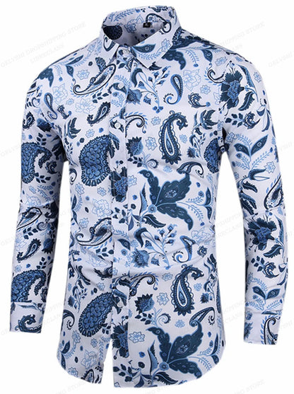 Men's Floral Print Vacation Style Lapel Long Sleeve Shirt
