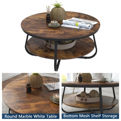 Table basse ronde avec rangement ouvert