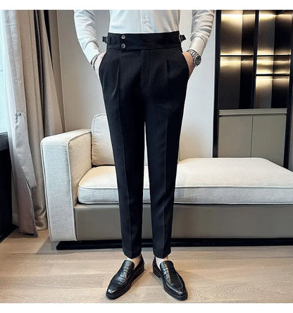 Waffel-Anzughose für Herren mit hoher Taille