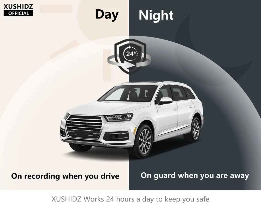 Caméra de tableau de bord avec caméra de stationnement DVR à double canal et vision nocturne, capteur G et WIFI