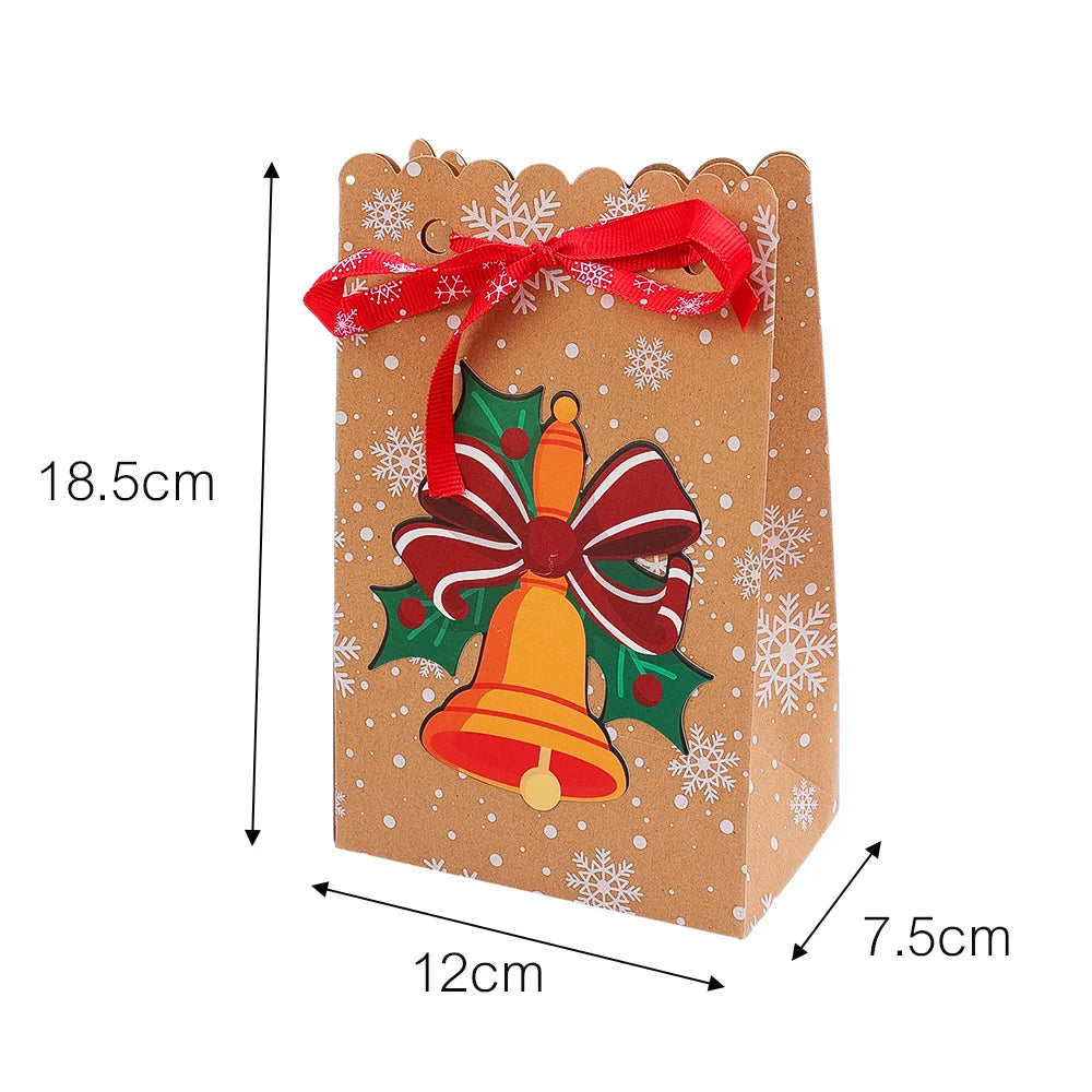Sacs cadeaux de Noël Kraft 6 pièces pour emballage festif